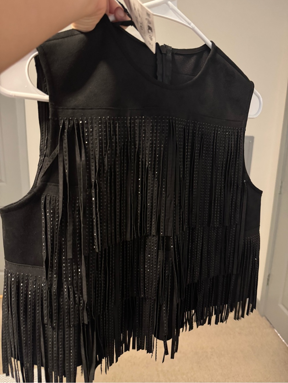 Zara Black faux suede fringe top - Picture 7 of 10